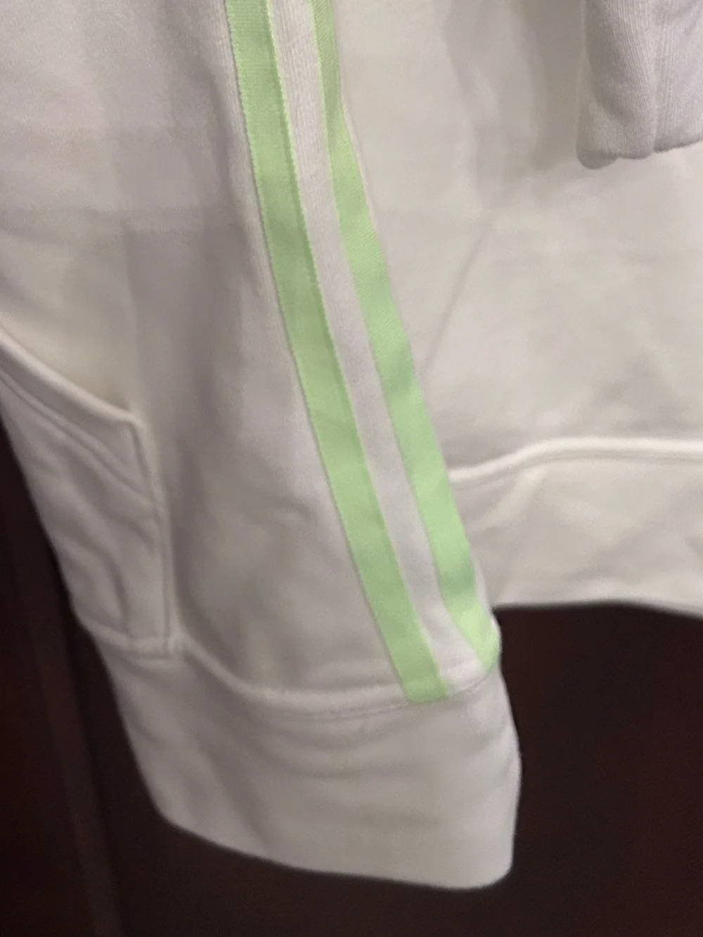 adidas White Hoodie with Neon Green Logo and Side Stripe
